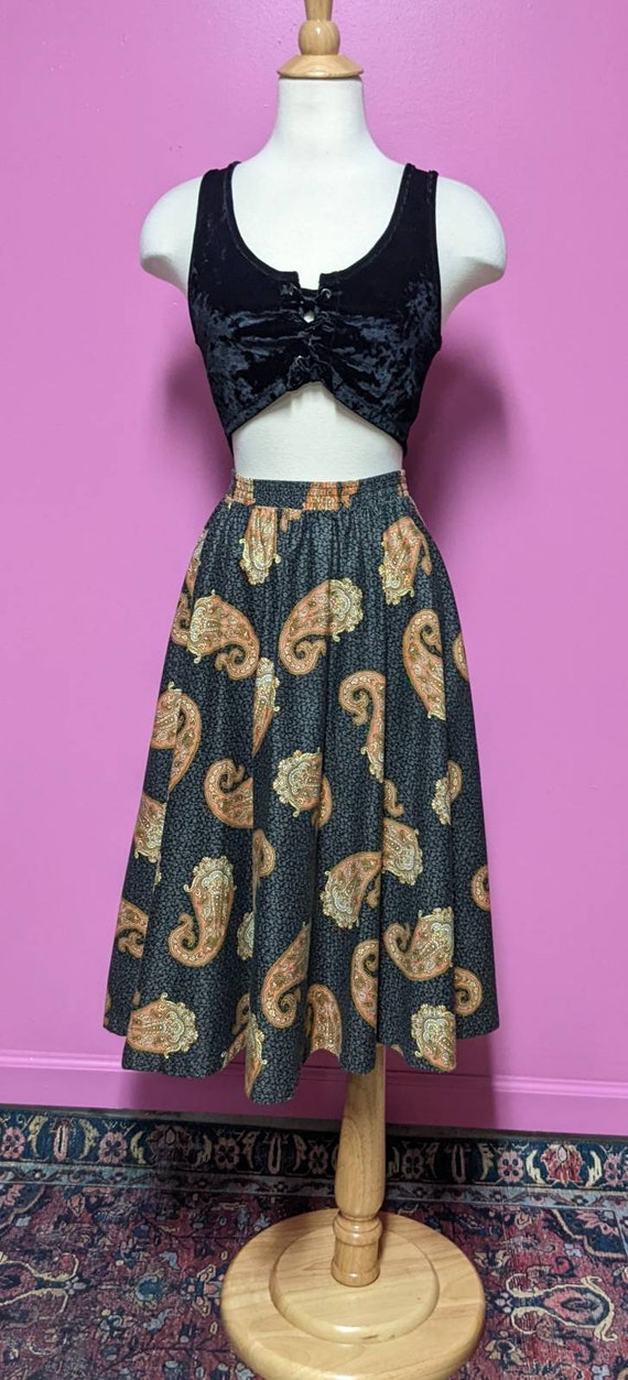 Vintage Gray Paisley Print Skirt/Size Medium/Elas… - image 2