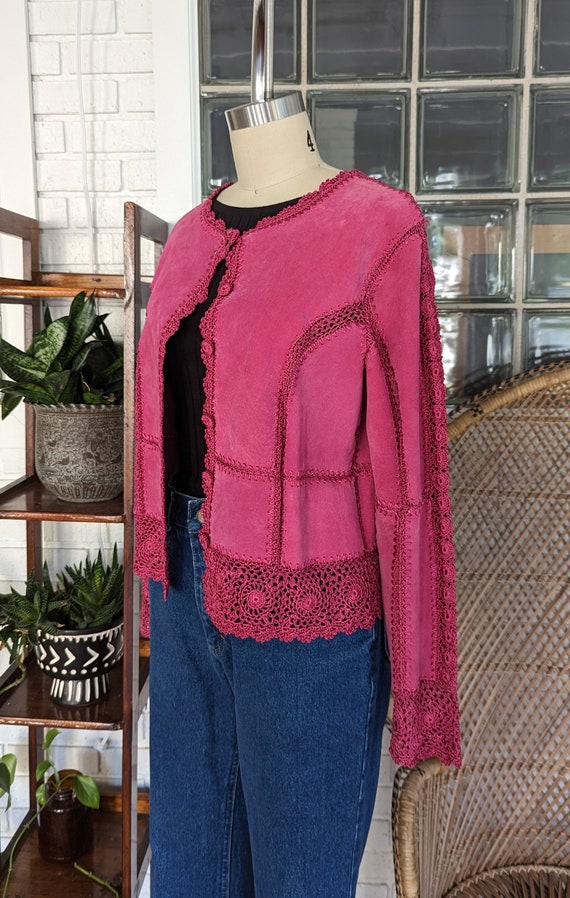 90's Vintage Hot Pink Suede Patchwork Jacket/Size… - image 2