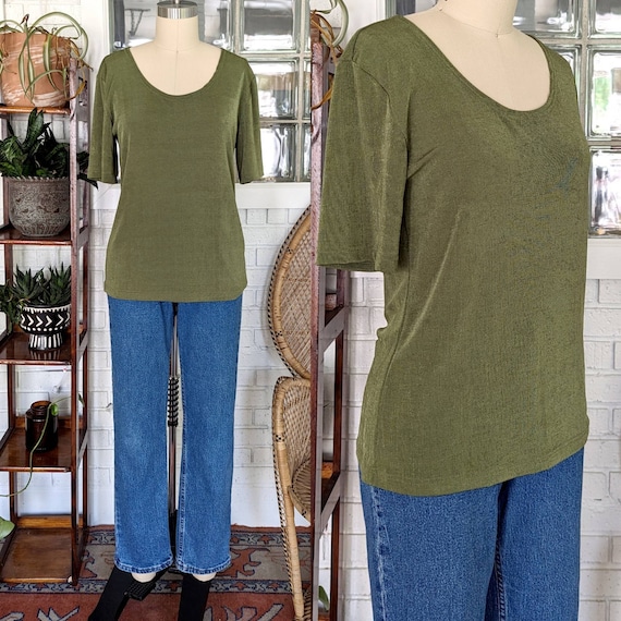 Vintage Mossy Green Spandex Top/Stretchy Top/90's… - image 1