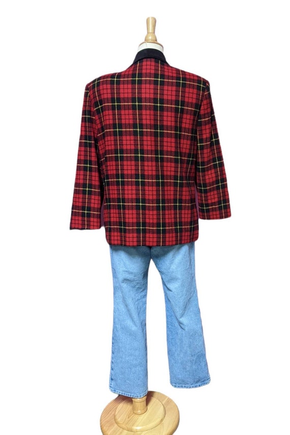 Vintage 90's Red Plaid Blazer Jacket/Size 12 Peti… - image 4