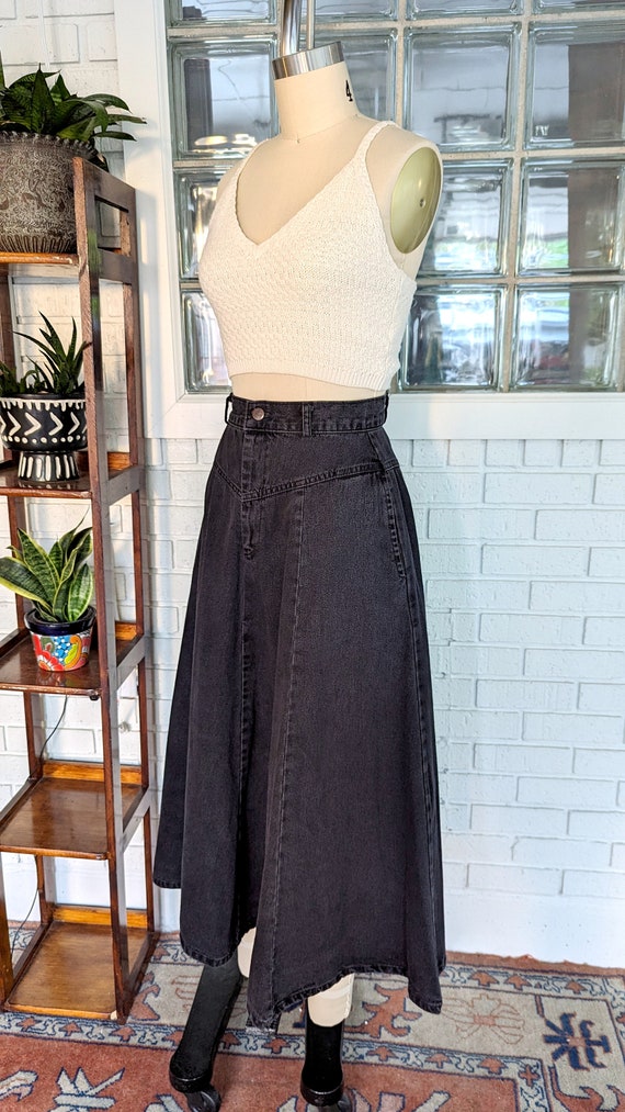 Vintage 80's Black Denim Maxi Skirt/27" Waist/Ful… - image 4
