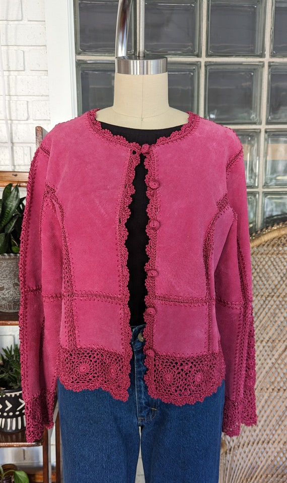 90's Vintage Hot Pink Suede Patchwork Jacket/Size… - image 7