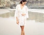 AMBRE lace robe - Chantilly lace robe - bridal lace robe - lace kimono - ivory - STYLE 315