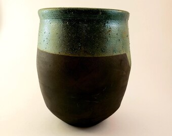 Green Alligator and Black Raku Vessel