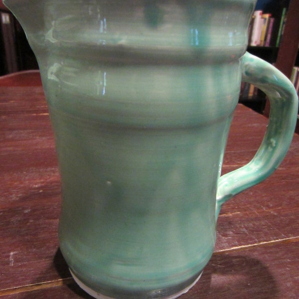 Pitcher Wheelthrown and Manipulated Lowfire White Clay with a Seafoam Blue Green Glaze