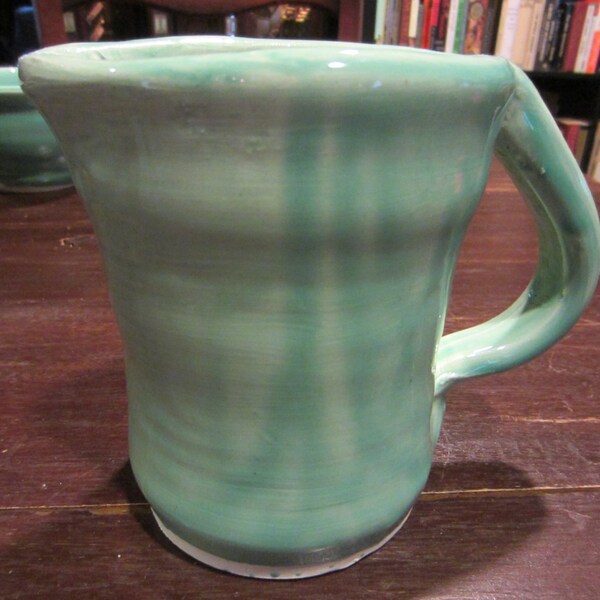 Pitcher Wheelthrown and Manipulated Lowfire White Clay with a Seafoam Blue Green Glaze