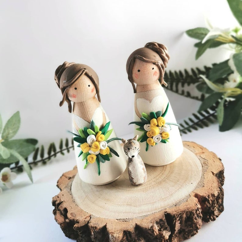 Personalised Wooden Wedding Cake Toppers, Gay Wedding, Bride and Groom, Lgbt image 3