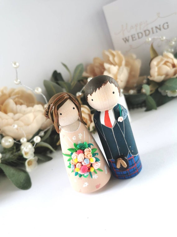 Wooden Peg Wedding Cake Toppers, Personalised