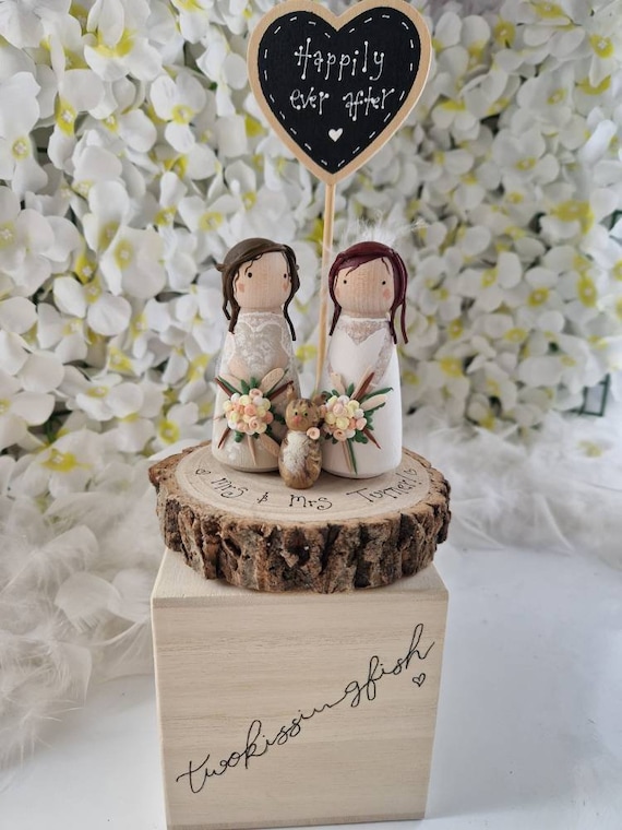 Wooden Peg Wedding Cake Toppers, Personalised