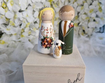 Wooden Peg Wedding Cake Toppers, Personalised