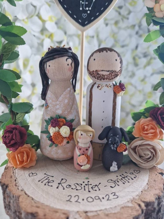 Wooden Peg Wedding Cake Toppers, Personalised