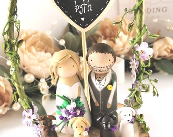 Wooden Peg Wedding Cake Toppers, Personalised