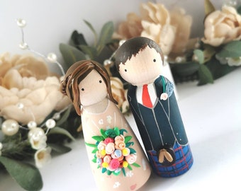 Wooden Peg Wedding Cake Toppers, Personalised