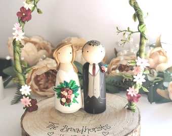 Wooden Peg Wedding Cake Toppers, Personalised