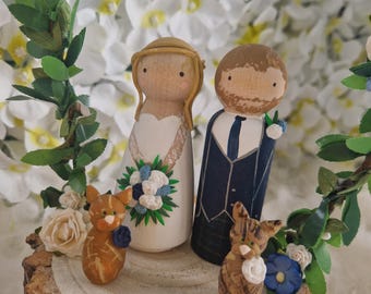 Wooden Peg Wedding Cake Toppers, Personalised
