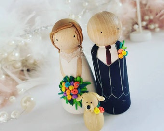 Wooden Peg Wedding Cake Toppers, Personalised