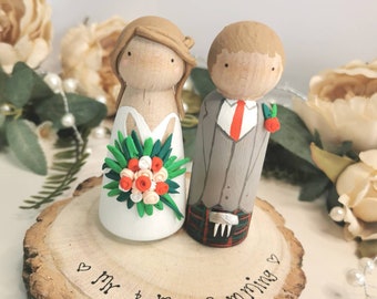 Wooden Peg Wedding Cake Toppers, Personalised