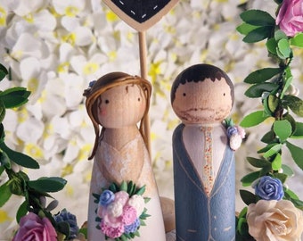 Wooden Peg Wedding Cake Toppers, Personalised