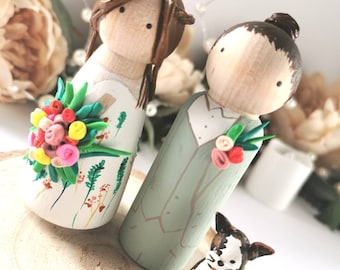 Wooden Peg Wedding Cake Toppers, Personalised