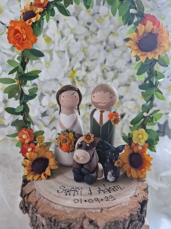 Wooden Peg Wedding Cake Toppers, Personalised