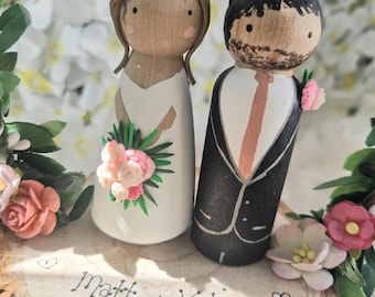 Wooden Peg Wedding Cake Toppers, Personalised
