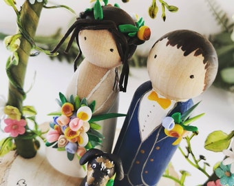 Wooden Peg Wedding Cake Toppers, Personalised