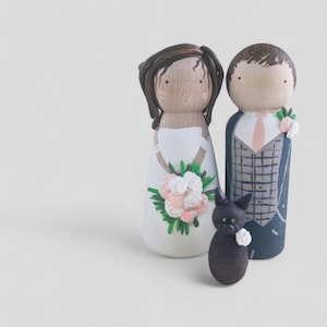 Wooden Peg Wedding Cake Toppers, Personalised, with optional Arch, Wood Slice and Wooden Heart Sign