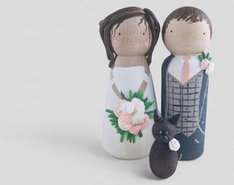 Wooden Peg Wedding Cake Toppers, Personalised, includes Arch, Wood Slice and Wooden Heart Sign