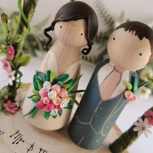 Wooden Peg Wedding Cake Toppers, Personalised