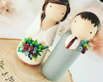 Wooden Peg Wedding Cake Toppers, Personalised