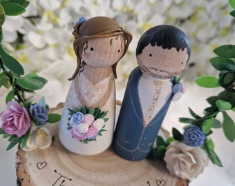 Wooden Peg Wedding Cake Toppers, Personalised