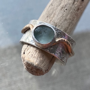 Sea Glass Ring Meditation Ring Mixed Metal Sea Glass Ring image 1