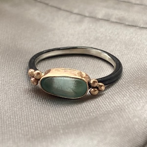 Sea Glass Ring | Mixed Metal Ring | Oxidized Ring