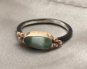 Sea Glass Ring | Mixed Metal Ring | Oxidized Ring