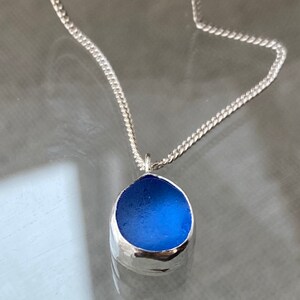 Blue Sea Glass Pendant | Sterling Silver Necklace, 18 inch Chain