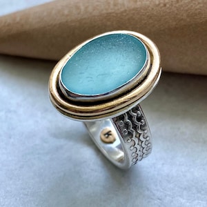 Sea Glass Ring | Mixed Metal Ring | Coastal Jewelry | Statement Ring
