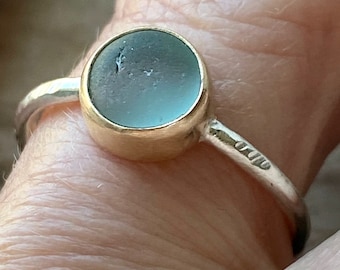 Handmade Sea Glass Ring – 14k Gold & Sterling Silver Bezel