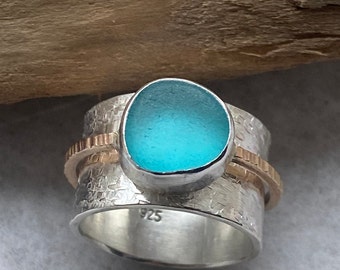 Sea Glass Ring | Meditation Ring | Mixed Metal Ring