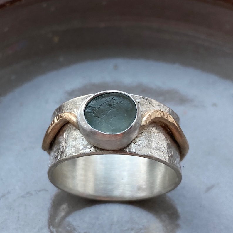 Sea Glass Ring Meditation Ring Mixed Metal Sea Glass Ring image 3