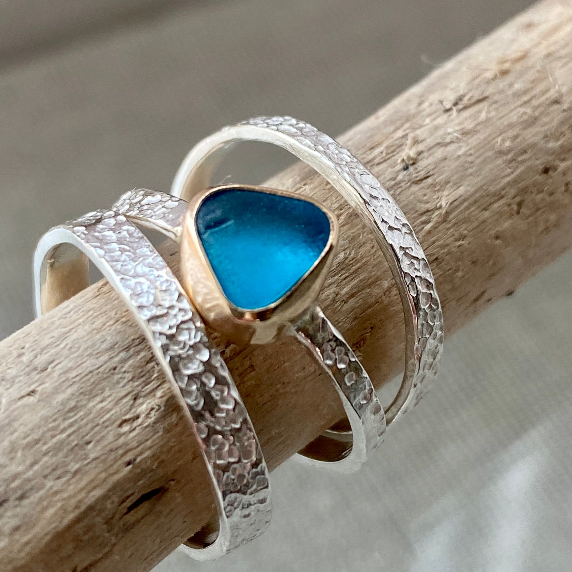 Silver Stackable Rings Ocean Sea Glass Stacking Rings | 14k Gold, Sterling Silver Bands - Etsy
