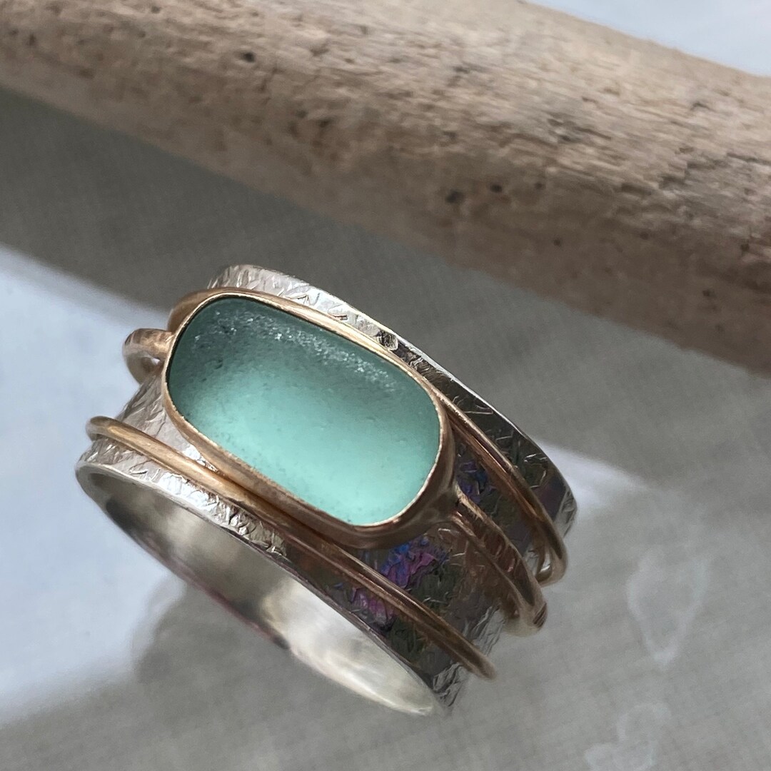 Sea Glass Ring Meditation Ring Spinner Ring Sea Glass Jewelry Beach