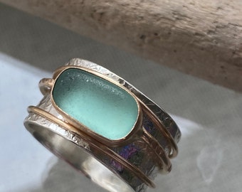 Sea Glass Ring | Meditation Ring | Spinner Ring | Sea Glass Jewelry | Beach Glass Jewelry