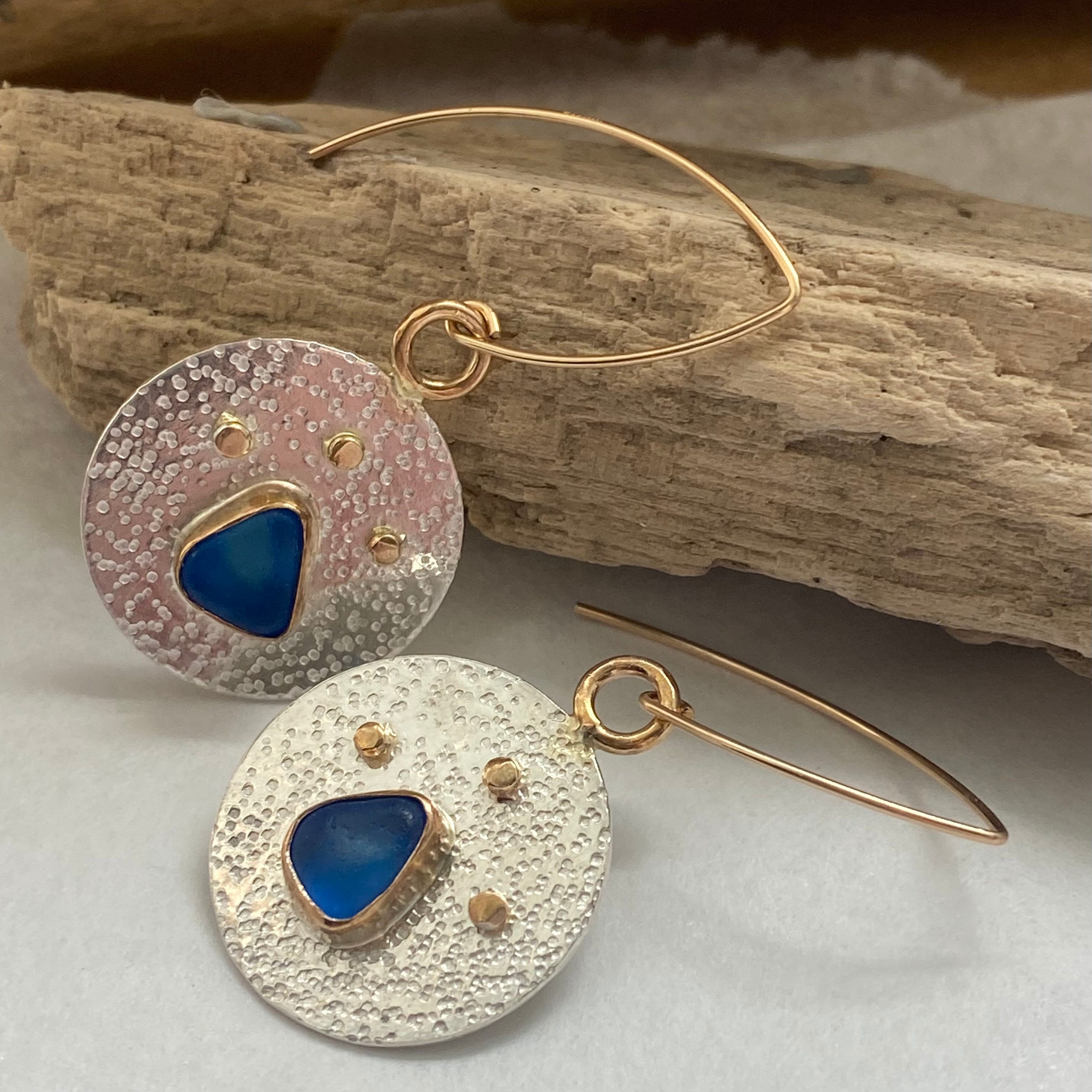 シーグラスコインイヤリング | 14Kゴールド＆スターリングシルバー - Etsy 日本