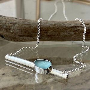 Sea Glass Bar Necklace | Sterling Silver Bezel, Beach Jewelry