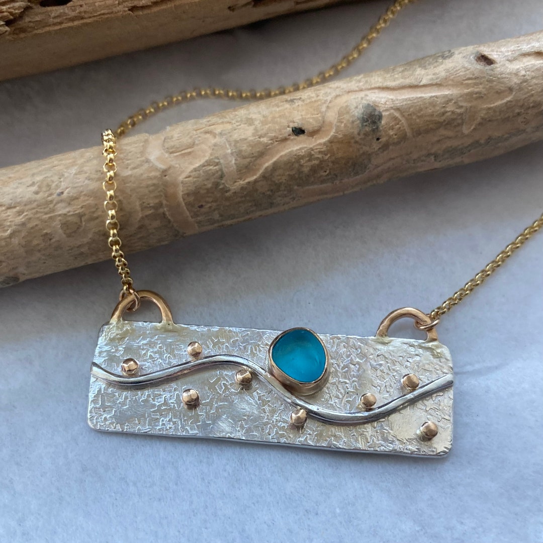 Sea Glass Necklace I Sea Glass Bar Necklace Etsy