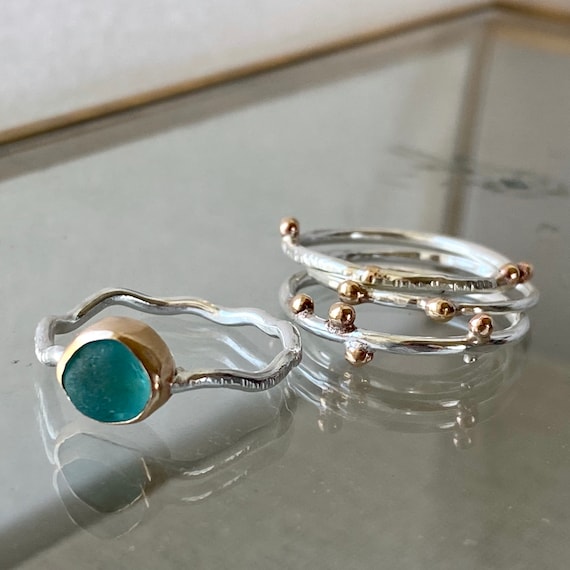 Sea Glass Ring I Sterling Silver I 14k Gold I Sea Glass Stacking Ring I Kate Samson Design