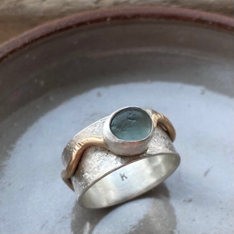 Sea Glass Ring Meditation Ring Mixed Metal Sea Glass Ring image 2