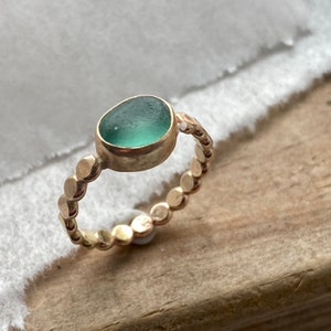 Seeglas Ring | 14k Gold Sea Glass Ring | Vergoldeter Ring