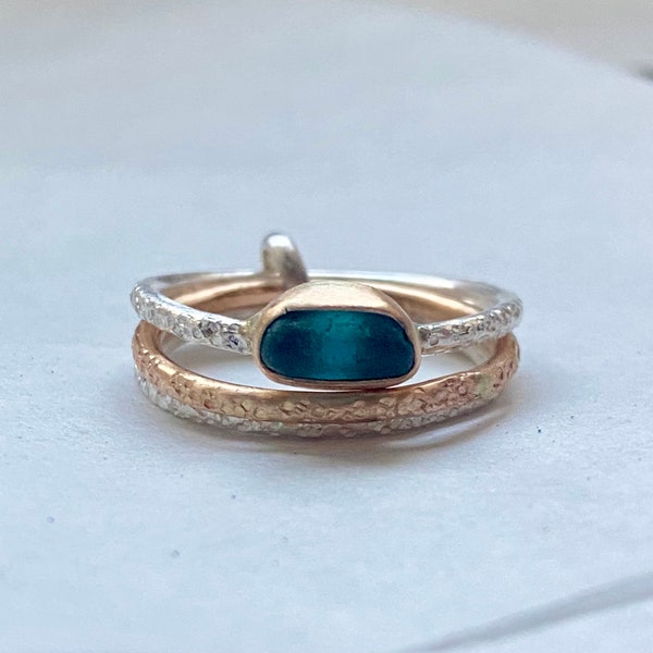 Handcrafted Sea Glass Ring | 14k Gold Fill Bezel, Sterling Silver Band