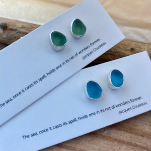 Tiny Sea Glass Studs I Sterling Silver Bezel Genuine Sea Glass Stud Earrings